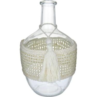 Imagem de VASO GARRAFA ENFEITE DECORATIVO CASA HOME&CO TRAMA FIBRA VIDRO 25X15X15CM TRANSPARENTE