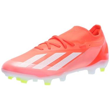 Imagem de adidas Tênis unissex adulto X Crazyfast Pro Firm Ground, Vermelho solar/branco/amarelo solar, 9.5 Women/8.5 Men