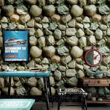 Imagem de Papel de parede autoadesivo de parede de pedra retrô nostálgico para varanda bar decoração de parede de fundo PVC autoadesivo