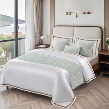 Imagem de Cachecol de cama de hotel moderno colcha decorativa geométrica dupla face disponível protetor de cama sem desbotamento toalha de cama para cama de solteiro queen king size - verde|apenas 2 fronhas 50