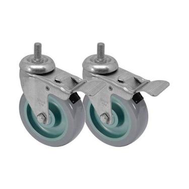 Imagem de Kit 2 un roda rodízio giratório rosca freio trava pvc bp 3" - AJAX