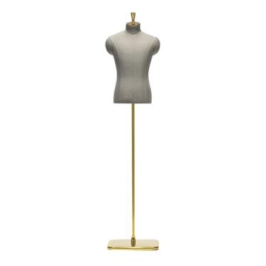 Imagem de Manequim masculino com suporte de metal e base quadrada, adequado para exibir ternos e camisas, altura ajustável de 61 a 85 pol.(Grey gold)