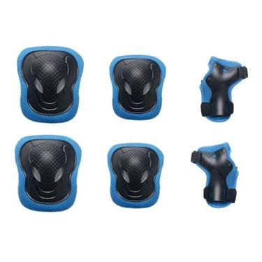 Imagem de UGPLM Conjunto de equipamentos de proteção Hand Pads de joelhos de cotovelo de bicicleta esportes ao ar livre confortáveis, skateboarding para crianças, Azul