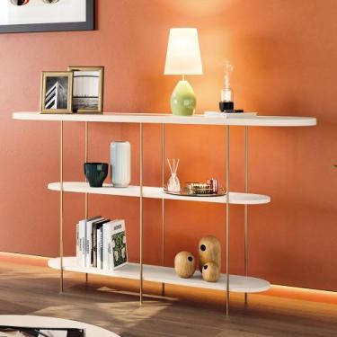 Imagem de Aparador de Sala com Prateleiras Pé em Metal 135cm Evan Off White H01 