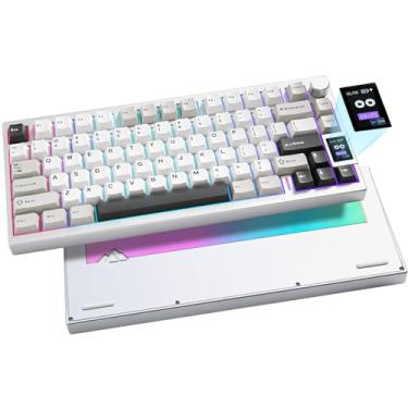 Imagem de YUNZII AL80 Teclado mecânico sem fio, Full alumínio CNC, smart LCD Display, Hot Swappable Gasket Mount 75% Layout with Knob, BT/2,4 G/USB-C, QMK/Via Suporte para Win/Mac (Silver, zero linear)