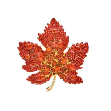 Imagem de Dreuyet Broche de folha de bordo para mulheres outono dia de ação de graças cristal colorido folha de bordo lapela broche festa baile casamento ação de graças joias presente, Medium, Zinco, Zircônia