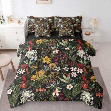 Imagem de Erosebridal Jogo de cama de solteiro, floral, colorido, com 7 peças, natureza, verão, noite, natureza, folhas frescas e botânicas em um saco, conjunto de colcha de jardim de primavera