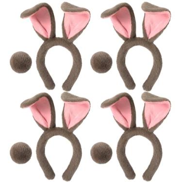 Imagem de Crowye Conjunto de tiara e cauda de orelhas de coelho de Halloween, conjunto de acessórios de fantasia feminina de orelha de coelho de pelúcia para lembrancinhas de festa de cosplay, Cinza, about 7 cm
