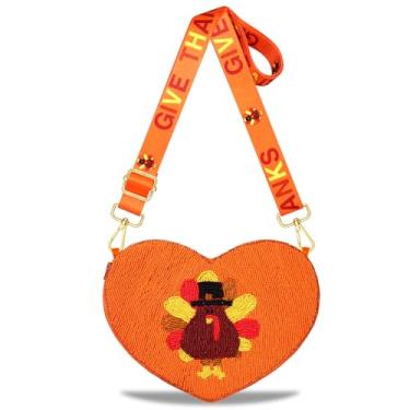 Imagem de Bolsa de Ação de Graças com contas de folha de bordo peru bolsa de ombro tiracolo bolsa de ombro Ação de Graças acessórios outono roupa presente, Laranja, Estilo D
