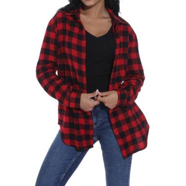 Imagem de Camisa GUANYY Button Down Christmas xadrez com decote em V, flanela, v