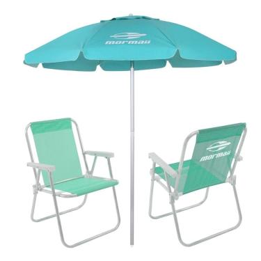 Imagem de Kit 2 Cadeiras Alta Alumínio + Guarda Sol Bagum 2m Verde Mormaii - Belfix