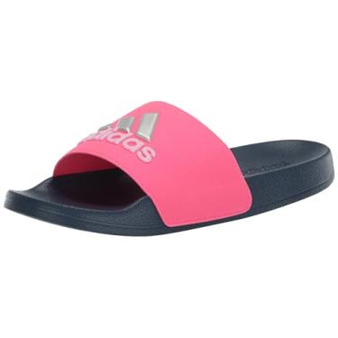 Imagem de adidas Sandália infantil Adilette para chuveiro, Rosa lúcido/prata metálico/tinta pré-amada, 13 Little Kid