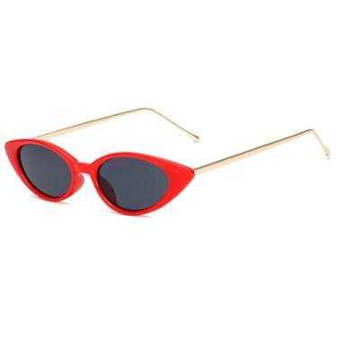 Imagem de Óculos de sol gatinho pequeno feminino, óculos fashion para mulheres, óculos de grau feminino UV400 (vermelho e cinza)