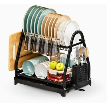 Imagem de Escorredor e Organizador de Louças Inox Preto, Suporte Multifuncional, Secador de Pratos, Porta Talheres, Ideal para Cozinha Compacta (Preto)