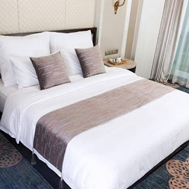 Imagem de JONKMY Colcha para cama de hotel, lençol, manta de veludo luxuosa, com borla, capa de cama macia, proteção para hotel, casa, cama, toalha para cama de solteiro, queen size, cinza, rosa, 45 x 240 cm