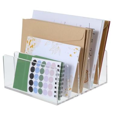 Imagem de Organizador de arquivos de mesa transparente, 5 compartimentos, organizador de documentos de escritório de acrílico, armazenamento de e-mails, suportes multifuncionais de pasta de cartas para