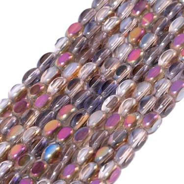 Imagem de Songxi 70 contas de vidro ovais semi-banhadas marrom-azul para fabricação de joias, contas de cristal feitas à mão de 5 x 8 mm para pulseira, colar, chaveiro, contas espaçadoras soltas para artes e