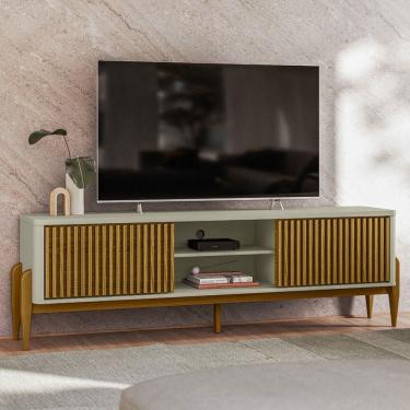 Imagem de Rack para TV Até 65 Polegadas Sereno 2 Portas 1 Prateleira Off White/Cedro - Olivar Móveis