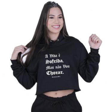 Imagem de Cropped Moletom Feminino Racionais Mcs A vida - Lafre, Preto, M