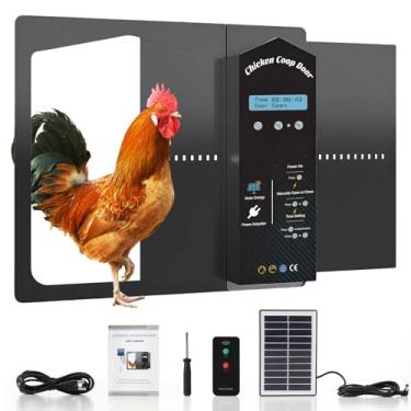 Imagem de Porta automática de galinheiro alimentada por energia solar com visor LCD, grande porta de frango de liga de alumínio com segurança anti-beliscão, 3 modos de fonte de alimentação, controle remoto