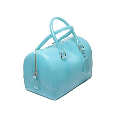 Imagem de MIFORINES Bolsa De Mão Feminina Com Alça Superior Em Formato Almofada E Gelatina, Cor Doce, Transparente, Cristal (Azul-Celeste)