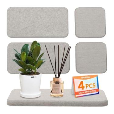 Imagem de Kowiofame Bandeja de sabão de diatomita, bandeja de pedra absorvente de água, conjunto de 4 tapetes de pia de pedra de secagem para balcão de cozinha e banheiro (cinza)