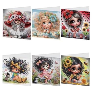 Imagem de TDFERAN Conjunto de 6 cartões de bonecas anãs com pintura de diamante, quebra-cabeça de cristal de princesa, cartão de agradecimento, feriados, aniversários, convites, presentes, cartões de