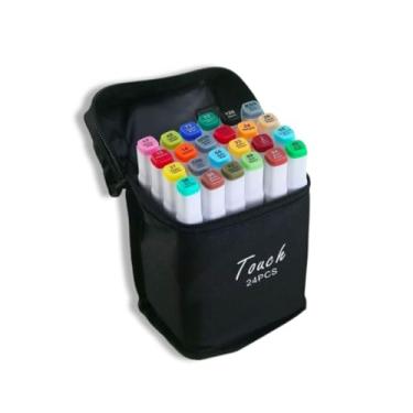 Imagem de Kit Canetinhas Artísticas Ponta Dupla 24 Cores com Estojo Resistente para Desenho, Lettering e Escola