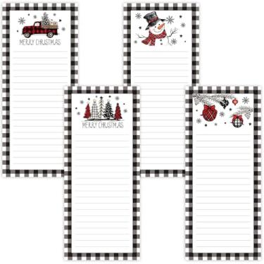 Imagem de Whaline 4 blocos de notas magnéticos de Natal, preto, branco, xadrez, árvore de Natal, boneco de neve, caminhão, lista de compras, bloco de notas para inverno, casa, cozinha, geladeira, decoração
