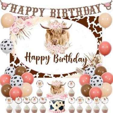 Imagem de Decorações de festa JOYMEMO Boho Highland Cow Birthday Girl
