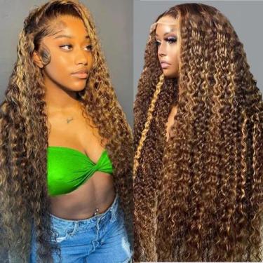 Imagem de Peruca frontal de renda DaXundi Highlight Ombre Honey Blonde Deep Wave