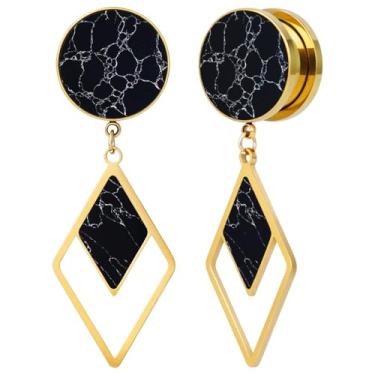 Imagem de POBAISITER 2 peças de brincos de alargadores de orelha e alargador de túneis de textura turquesa com ajuste de parafuso fofo para mulheres, piercing corporal, 16mm(5/8"), Aço inoxidável, Arenito