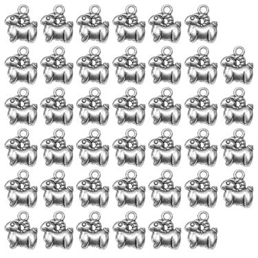 Imagem de 40 peças de pingentes de cabra para fazer joias de prata a granel com pingente pequeno – Pingente animal em tom prateado antigo, item de ovelha montanha 3D, acessórios para brincos, kit de suprimentos