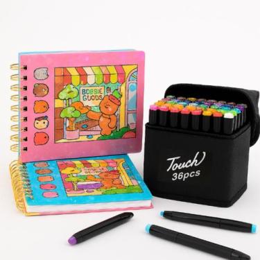 Imagem de Kit 2 Livros de Colorir Bobbie Goods + 36 Canetas Dupla Brush Arte Cri