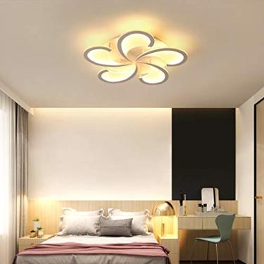 Imagem de Luminária de teto LED branca para quarto, design criativo de flores, regulável com controle remoto, D60cm, luminária de teto minimalista para sala de estar moderna, estudo, escritório, mesa
