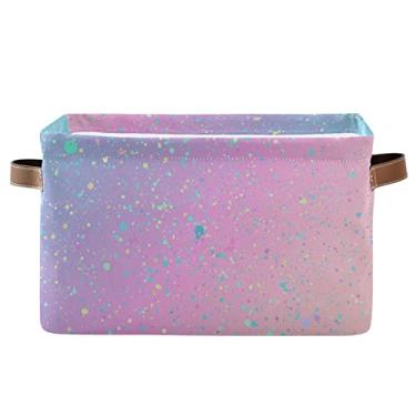 Imagem de Cesta de armazenamento grande fundo de unicórnio com arco-íris dobrável caixa de armazenamento organizadora com alças para o quarto escritório em casa