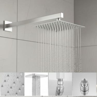 Imagem de Ducha Chuveiro 20x20 Inox Com Braço 25cm Solar Gás Piscina Cromada