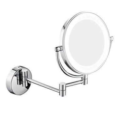 Imagem de Espelho de maquilhagem, espelho de beleza de parede de dois lados, ampliação 3X, espelho de casa de banho, extensível, giratório de 360°, espelho cosmético, conexão com fio, prata