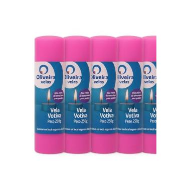 Imagem de Vela7 Dias Branca 250g de Parafina Pura - Pacote com 5 Unidades (Tradicional, Rosa)