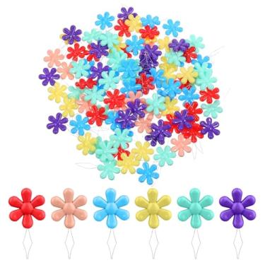 Imagem de 100 peças de enfiador de agulha em forma de flor, passadores de agulha multicoloridos para costura à mão, rosqueador de cabeça de flor para costura de ponto cruz, acolchoado, bordado artesanal