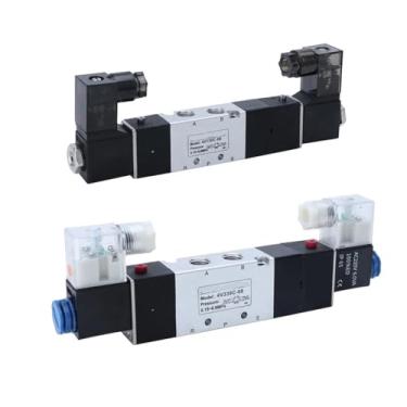 Imagem de 4V130C-06 4V230C-08 4V430C-15 Válvula solenoide dupla cabeça controle duplo 5 vias 3 posições Power Down Hold válvula direcional pneumática 1 peça (4V430C-15, AC24V)