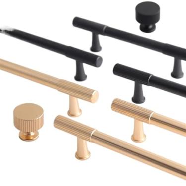 Imagem de CXYFQUUK Puxadores de porta de móveis de grão vertical de liga de alumínio puxadores de gaveta de armário puxadores de porta de armário 2 peças (puxador de cobre)