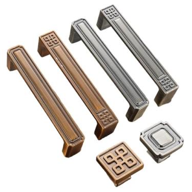 Imagem de Puxadores de porta de armazenamento de armário de cozinha puxadores de gaveta de banheiro retrô antigos puxadores de armário de porta de armário de latão ferragens 2 peças (6078-96 mm amarelo)