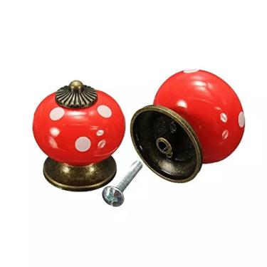 Imagem de Puxador de cerâmica para móveis - 2 peças de cerâmica de bolinhas redondo maçaneta de porta armário gaveta baú puxador puxador estilo chique presente de inauguração de casa, decoração de casa,