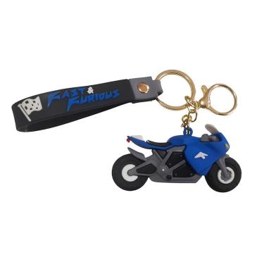 Imagem de Boneco Moto Corrida Azul Chaveiro Emborrachado Com Mosquetão