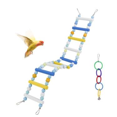 Imagem de WishLotus Escada de escalada e cinco anéis coloridos, 2 peças de brinquedos de papagaio para cima e para baixo, brinquedos de gaiola de pássaro para periquito, Leiothrix de bico vermelho (azul +
