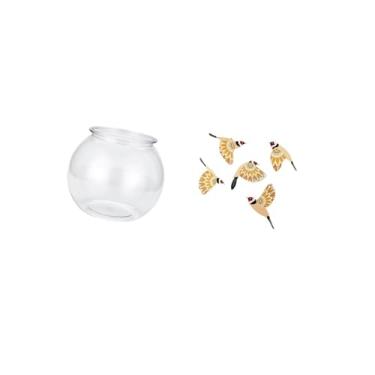 Imagem de Fenteer Aquário Pequeno Transparente, Ornamento Redondo, Vaso de Mesa, Escritório, Casa, Plantas, Pássaro de Madeira, Arte de Parede, Decoração de Inauguração
