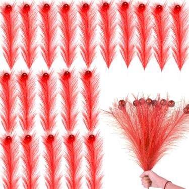 Imagem de Hayooha 20 peças de topo de árvore de Natal vermelho, palhetas de Natal de 33,8 cm com bola, hastes artificiais vermelhas de Natal, enfeites de árvore de Natal faça você mesmo, guirlanda de artesanato
