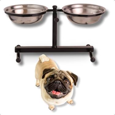 Imagem de Comedouro Duplo Inox Elevado Pequeno Preto 500ml Alto Ajustável Regulável Para Cachorro