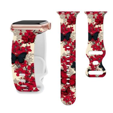 Imagem de Pulseira feminina de relógio floral compatível com Apple Watch de 44 mm, 40 mm, 38 mm, 41 mm, 45 mm, 49 mm e 42 mm, pulseira esportiva de silicone para Apple Watch Series Ultra 2, SE 11, 10, 9, 8, 7
